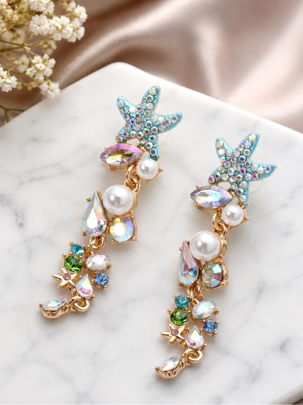 Starfish Shaped Pearl Earrings for Women Coastal Jewelry